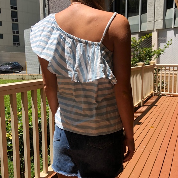 Blue white one shoulder top - Picture 2 of 3